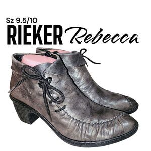 RIEKER REBECCA 9.5/10 Antistress Side Zip & Lace Up Leather Heel Ankle Booties
